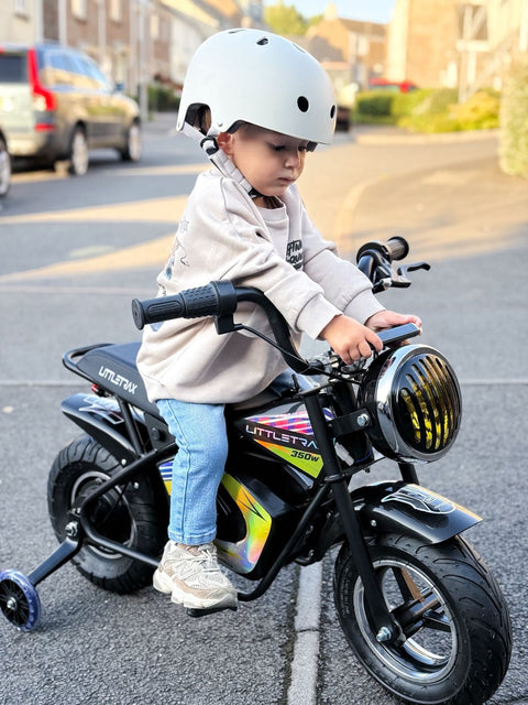 Littletrax 350W Kids Electric Bike – Ages 3 to 12+ ride on mini monkey bike - 3 speed, Bluetooth music, horn, lights, 36v