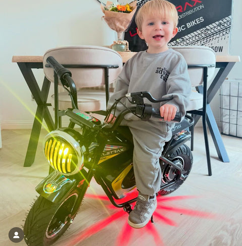 Littletrax 350W Kids Electric Bike – Ages 3 to 12+ ride on mini monkey bike - 3 speed, Bluetooth music, horn, lights, 36v