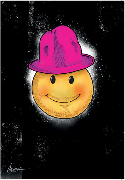 A3 Art Print - Smiley twat in a hat