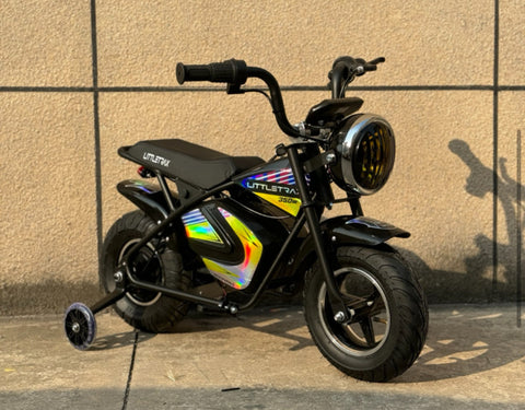 Littletrax 350W Kids Electric Bike – Ages 3 to 12+ ride on mini monkey bike - 3 speed, Bluetooth music, horn, lights, 36v