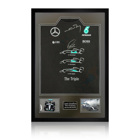 Lewis Hamilton & Nico Rosberg Signed Mercedes AMG Petronas Shirt Premium Frame
