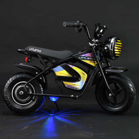Littletrax 350W Kids Electric Bike – Ages 3 to 12+ ride on mini monkey bike - 3 speed, Bluetooth music, horn, lights, 36v