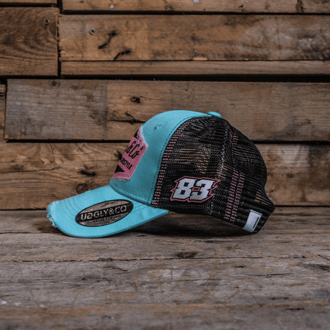 Blue & Pastel Pink Diamond Trucker Hat