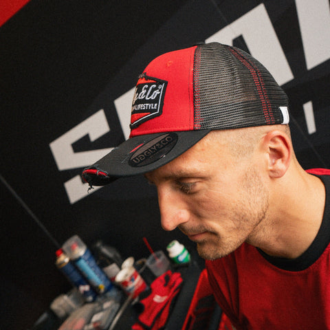 Black & Red Retro Diamond Trucker Cap