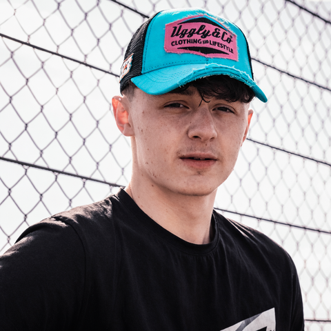 Blue & Pastel Pink Diamond Trucker Hat