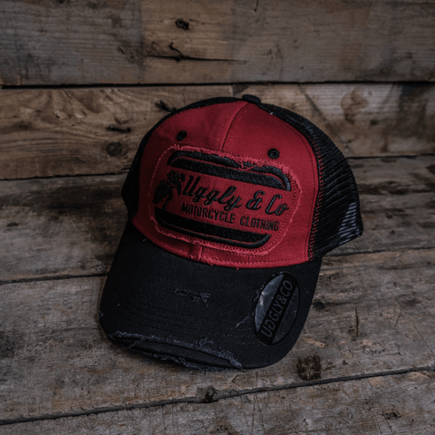 Black & Red Flat Track Trucker Hat