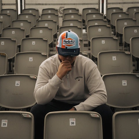 Retro Blue & Orange Diamond Trucker Hat