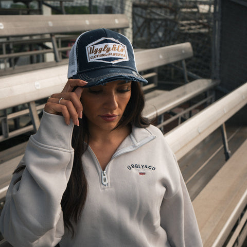 Night Blue & Gold Diamond Trucker Hat