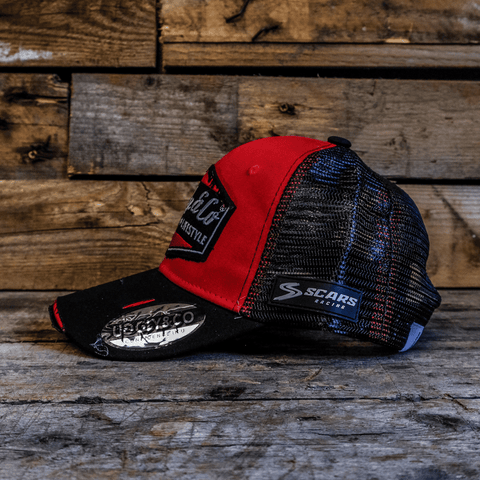 Black & Red Retro Diamond Trucker Cap