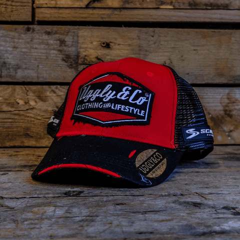 Black & Red Retro Diamond Trucker Cap