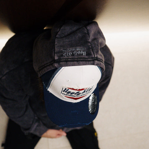 Navy Blue & White Diamond Trucker Hat