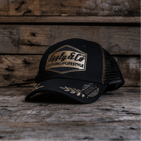 Black & Gold 'Podium' Diamond Trucker Hat