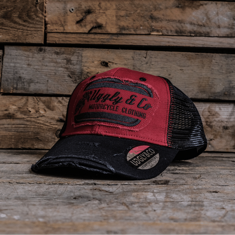 Black & Red Flat Track Trucker Hat