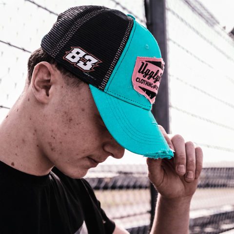 Blue & Pastel Pink Diamond Trucker Hat