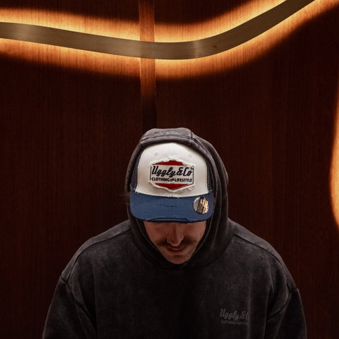 Navy Blue & White Diamond Trucker Hat